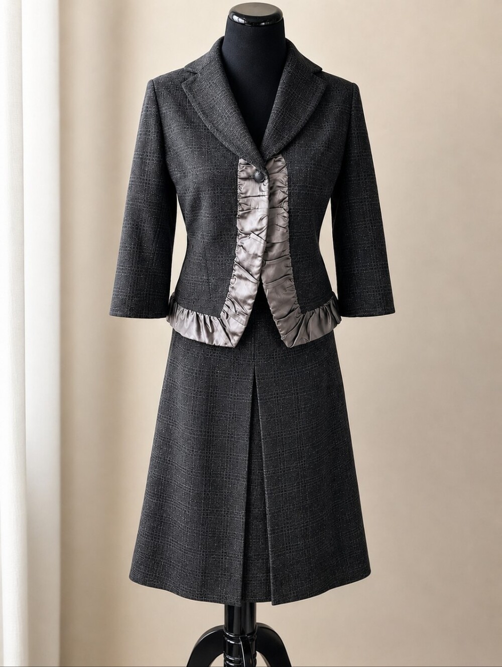 Body by Victoria Wool & Silk Plaid Skirt Suit 8 Y2K Office Siren Dark Acadamia